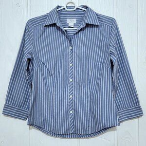 Ann Taylor LOFT Blue White Striped 3/4 Sleeve Cotton Button Up Shirt - Size S